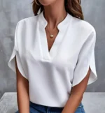 Summer Short-sleeved Chiffon Shirt New V-neck Shirt Women's Casual Versatile Clothing - Image 2